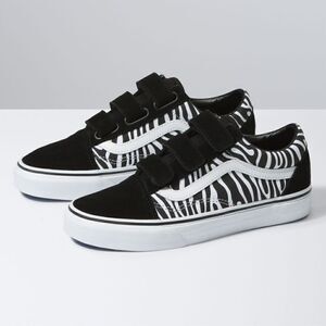 Vans Old Skool Velcro Suede Canvas Black Zebra Sneakers Size 7